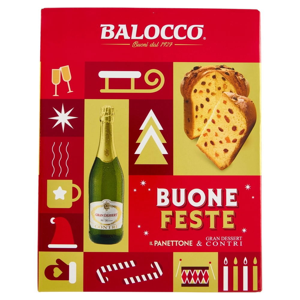 Balocco Buone Feste il Panettone 750 g & Gran Dessert Contri 75 cl