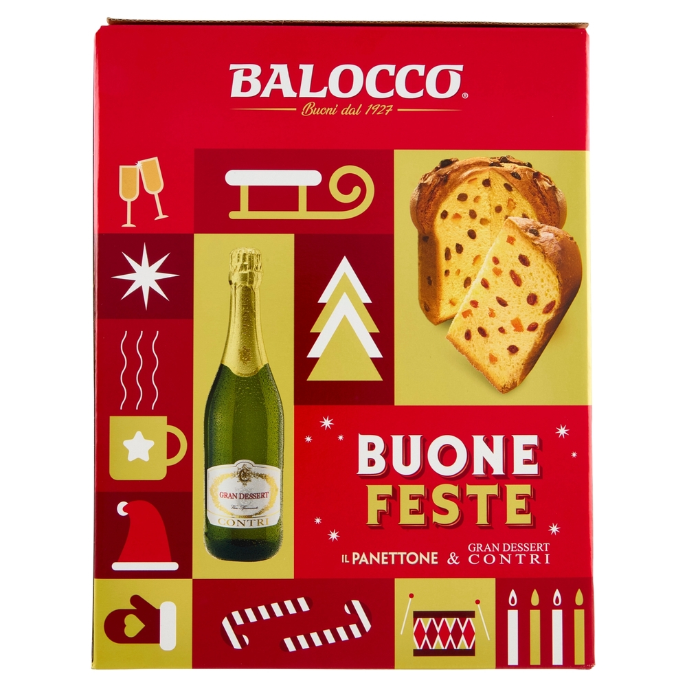 Balocco Buone Feste il Panettone 750 g & Gran Dessert Contri 75 cl