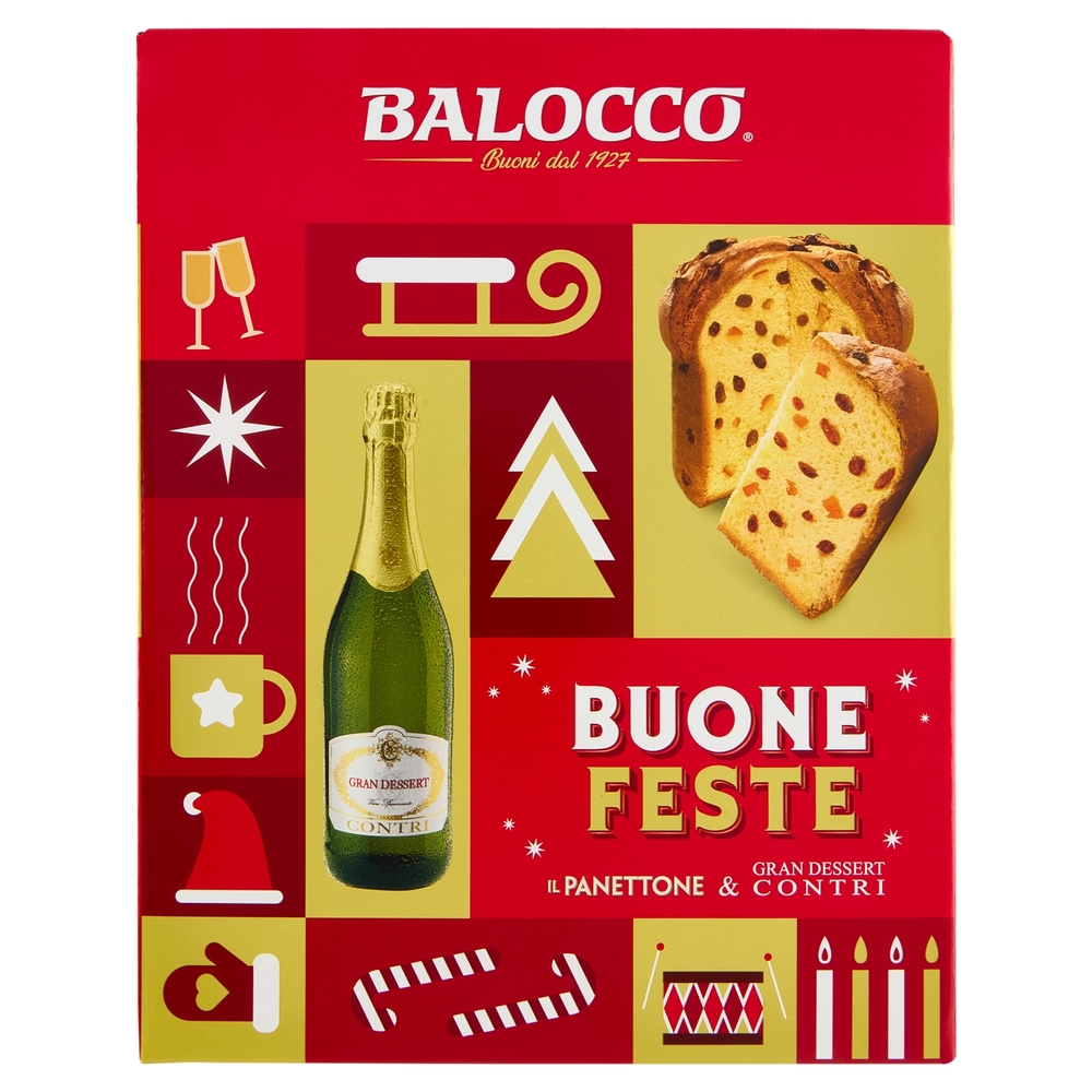 Balocco Buone Feste il Panettone 750 g & Gran Dessert Contri 75 cl