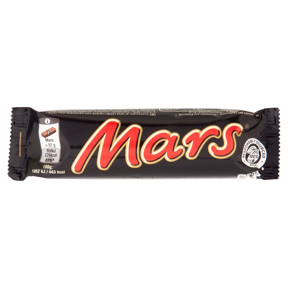 Mars Barretta Snack con Caramello Ricoperta al Cioccolato 51 g
