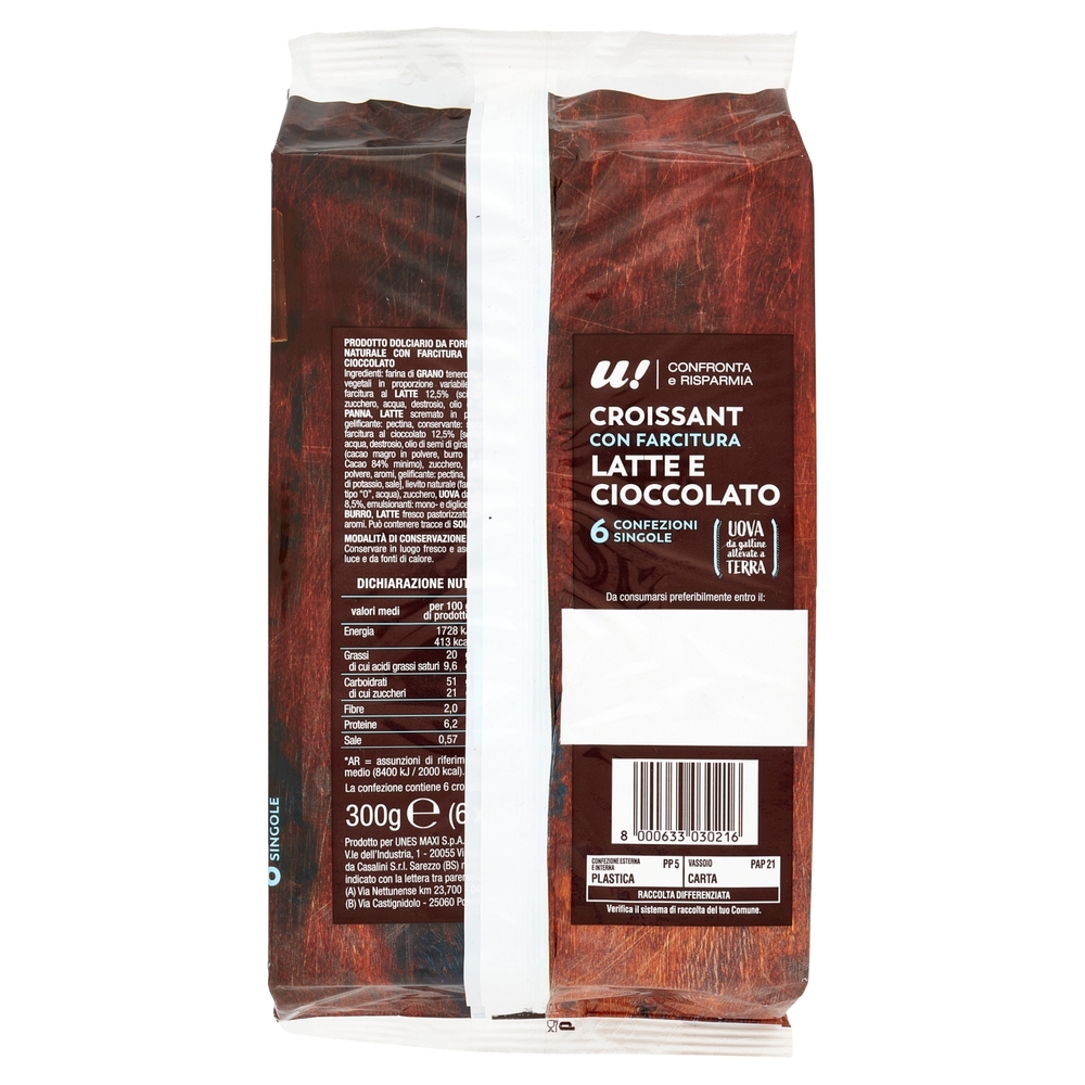 6 Croissant con Farcitura Latte e Cioccolato U! Confronta e Risparmia