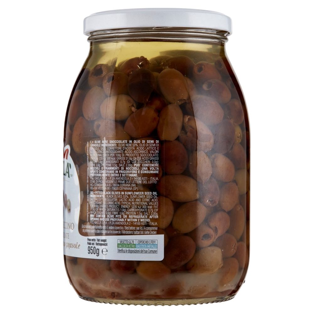 Saclà Olive Leccino Snocciolate in Olio di Semi di Girasole 950 g