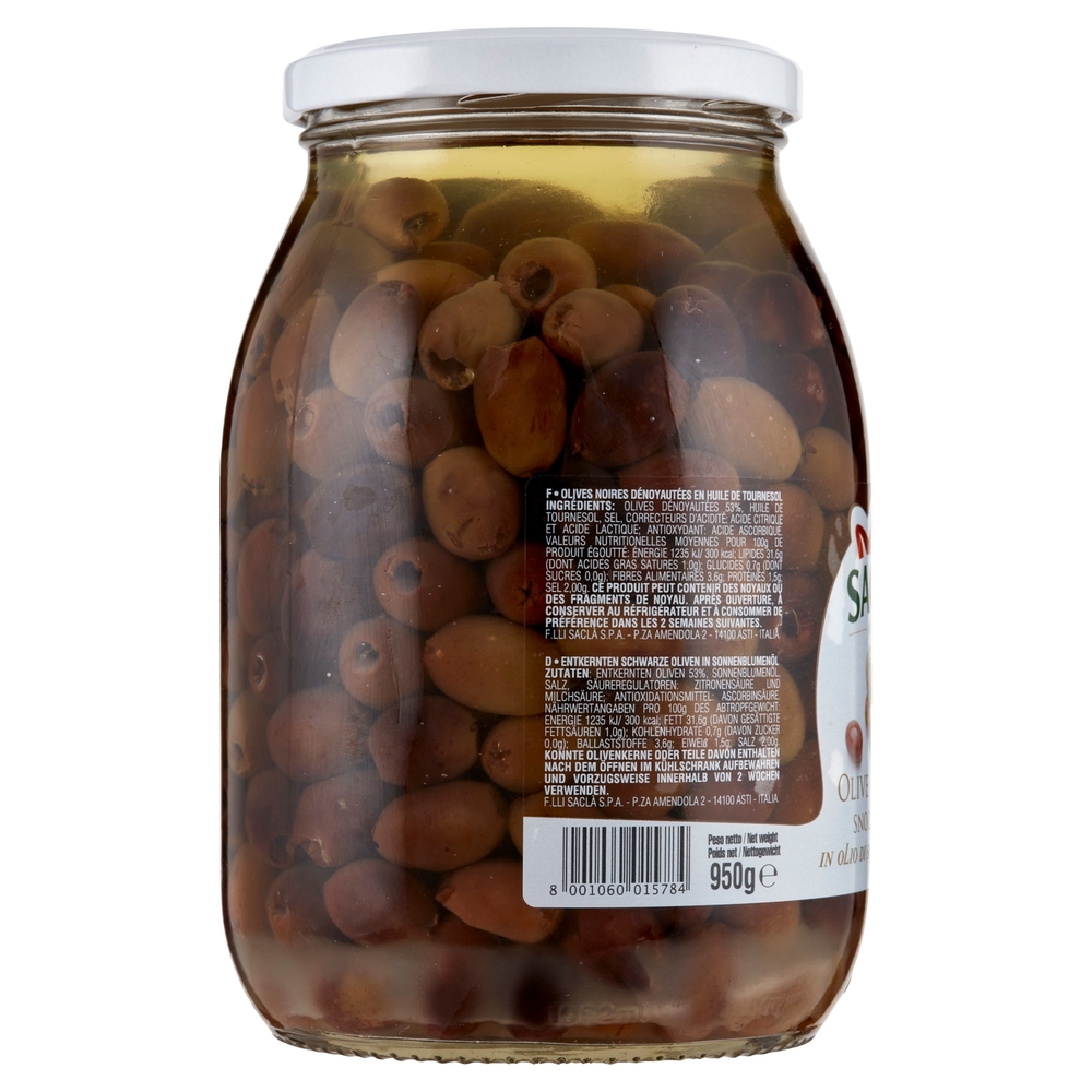 Saclà Olive Leccino Snocciolate in Olio di Semi di Girasole 950 g