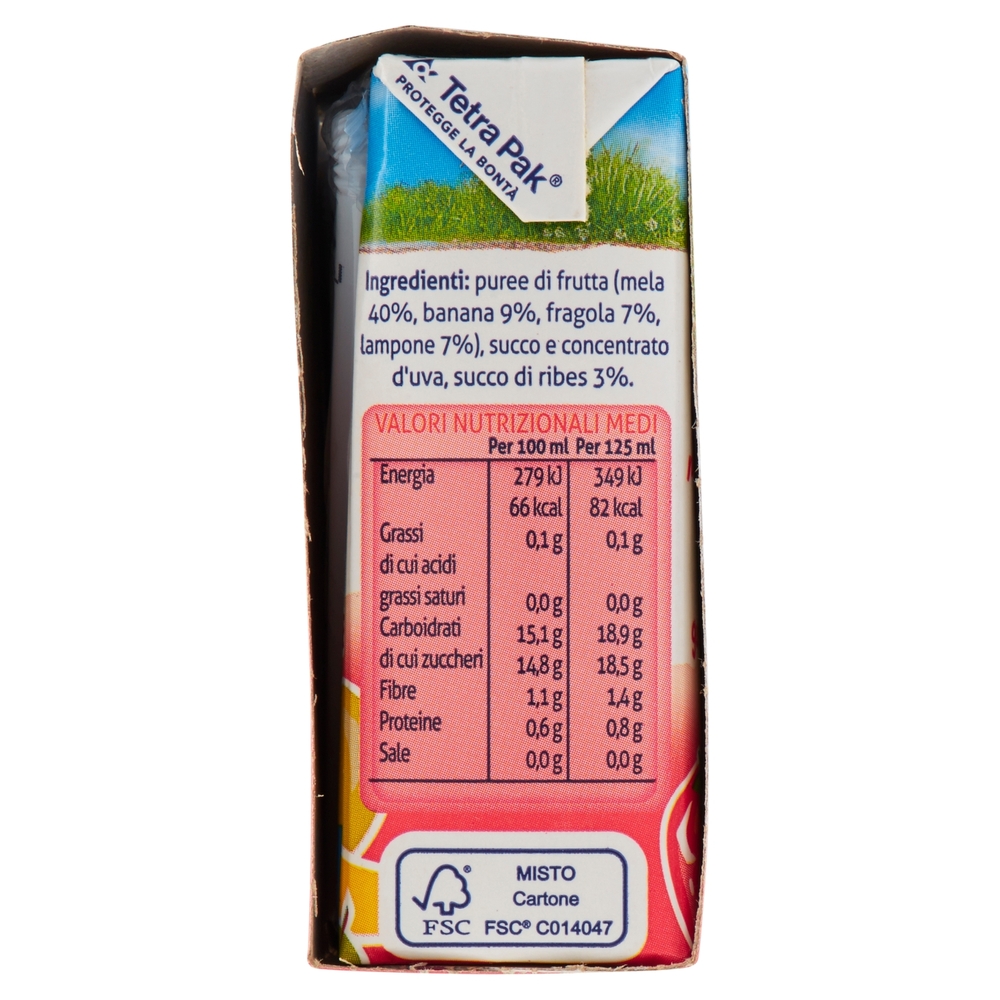 Valfrutta il nuovo Frullato 100% frutta gusto Mela, Fragola e Lampone 3 x 125 ml