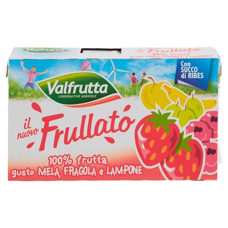 Valfrutta il nuovo Frullato 100% frutta gusto Mela, Fragola e Lampone 3 x 125 ml
