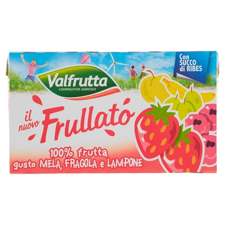 Valfrutta il nuovo Frullato 100% frutta gusto Mela, Fragola e Lampone 3 x 125 ml