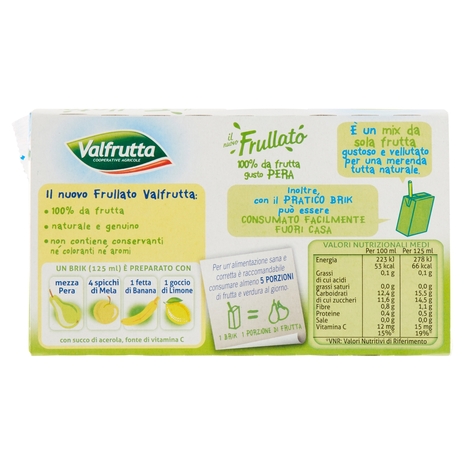 Valfrutta il nuovo Frullato 100% da frutta gusto Pera 3 x 125 ml