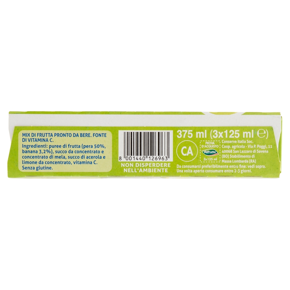 Valfrutta il nuovo Frullato 100% da frutta gusto Pera 3 x 125 ml