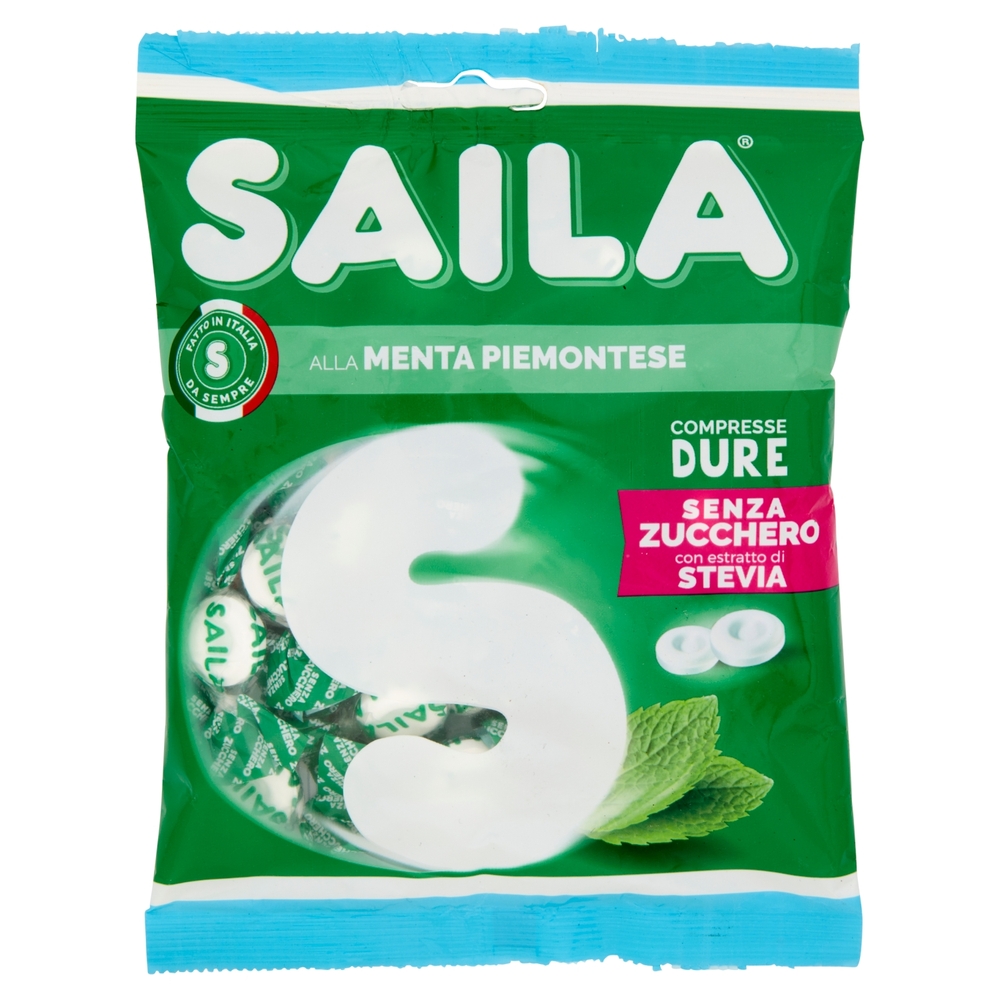Saila alla Menta Piemontese Compresse Dure Senza Zucchero con estratto di Stevia 75 g