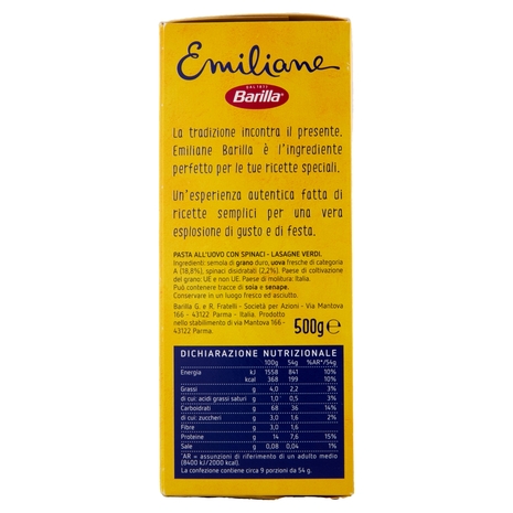 Barilla Emiliane Lasagne Verdi Pasta all'Uovo 500 g