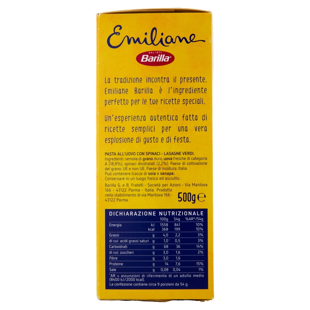 Barilla Emiliane Lasagne Verdi Pasta all'Uovo 500 g