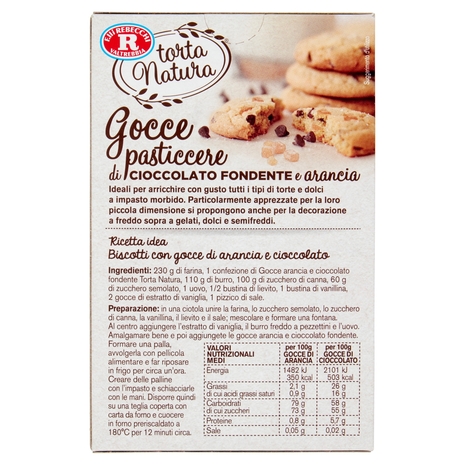 F.lli Rebecchi Valtrebbia torta Natura Gocce pasticcere di Cioccolato Fondente e arancia 90 g