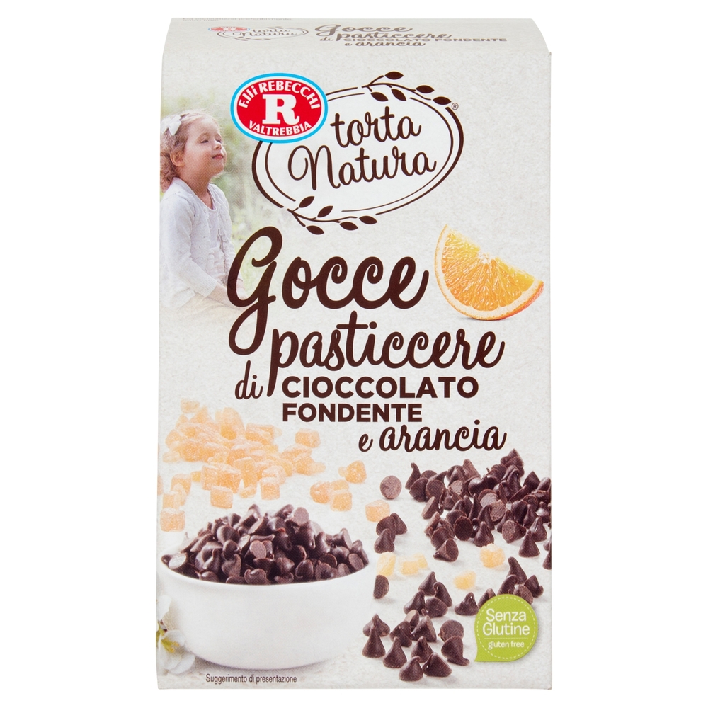 F.lli Rebecchi Valtrebbia torta Natura Gocce pasticcere di Cioccolato Fondente e arancia 90 g