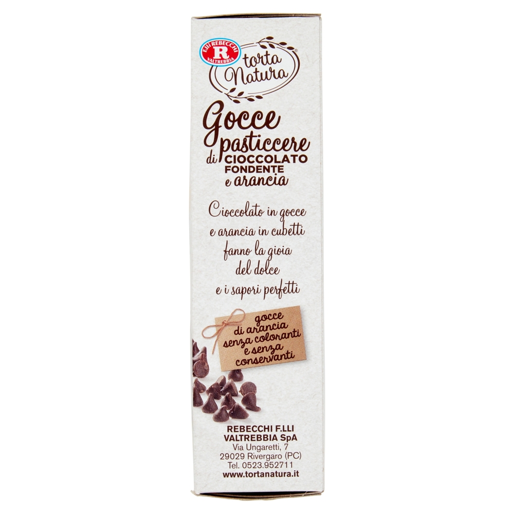 F.lli Rebecchi Valtrebbia torta Natura Gocce pasticcere di Cioccolato Fondente e arancia 90 g
