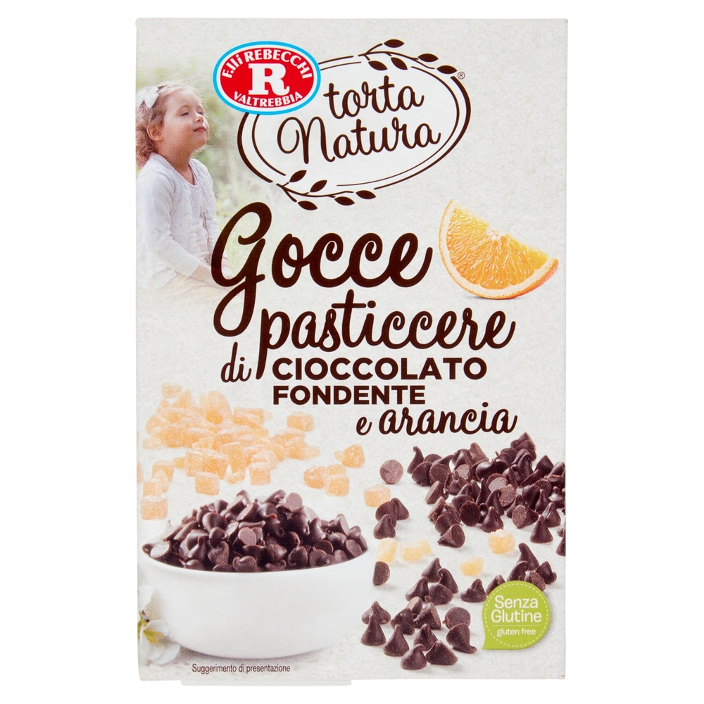 F.lli Rebecchi Valtrebbia torta Natura Gocce pasticcere di Cioccolato Fondente e arancia 90 g