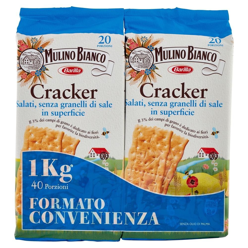 Mulino Bianco Cracker Salati Senza Granelli di Sale in Superficie Bipacco 2x500g