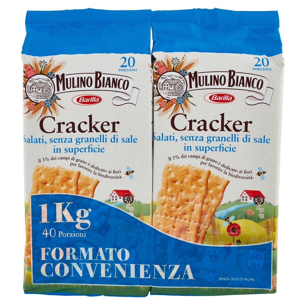 Mulino Bianco Cracker Salati Senza Granelli di Sale in Superficie Bipacco 2x500g