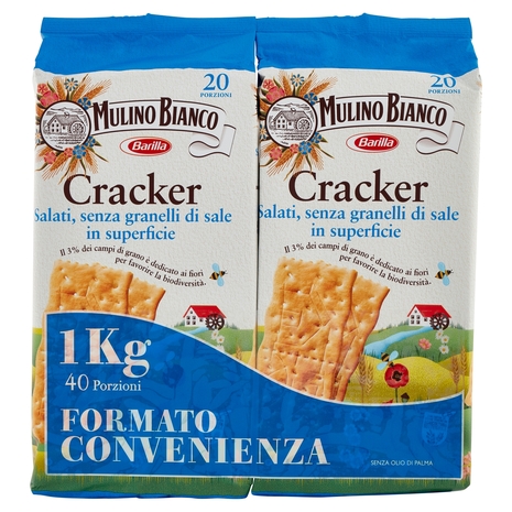 Mulino Bianco Cracker Salati Senza Granelli di Sale in Superficie Bipacco 2x500g