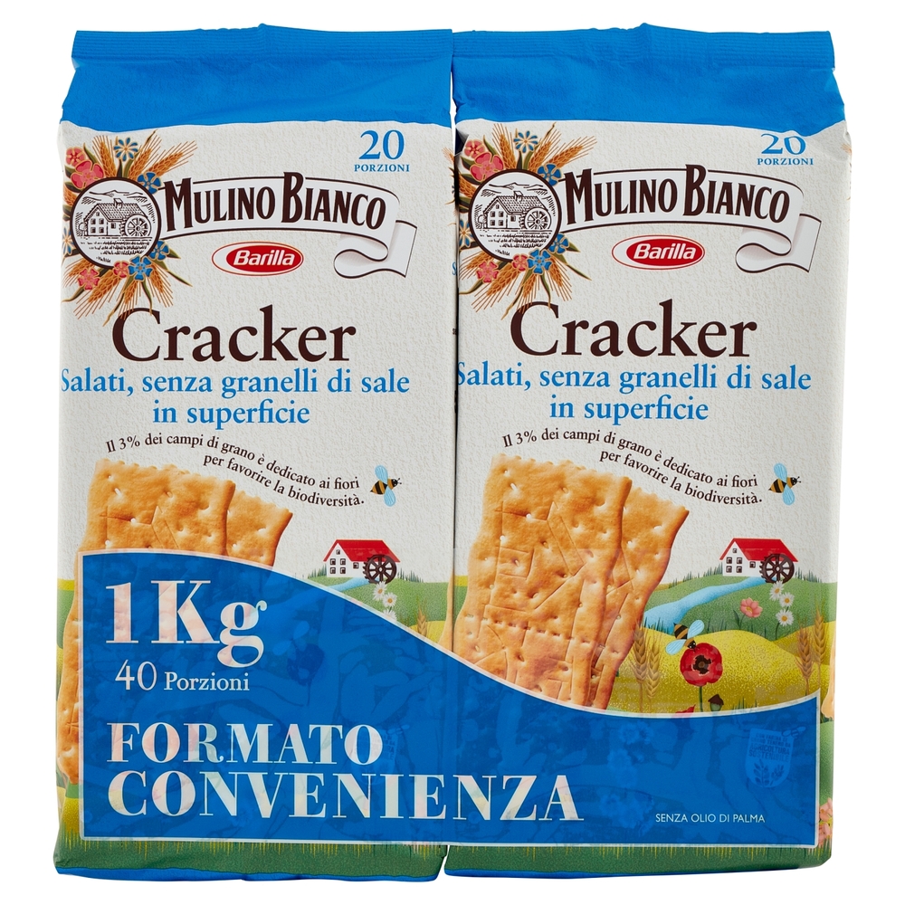 Mulino Bianco Cracker Salati Senza Granelli di Sale in Superficie Bipacco 2x500g