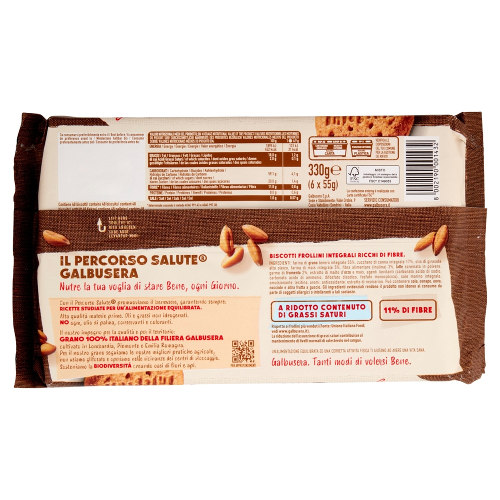Galbusera PiùIntegrali Ricchi di Fibre 100% Integrale 6 x 55 g
