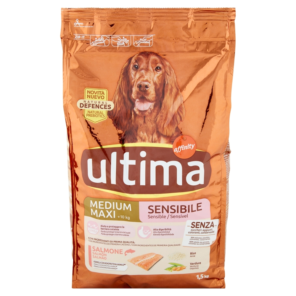 Ultima Dog Medium/Max +10 kg Sensibile Salmone 1,5 kg