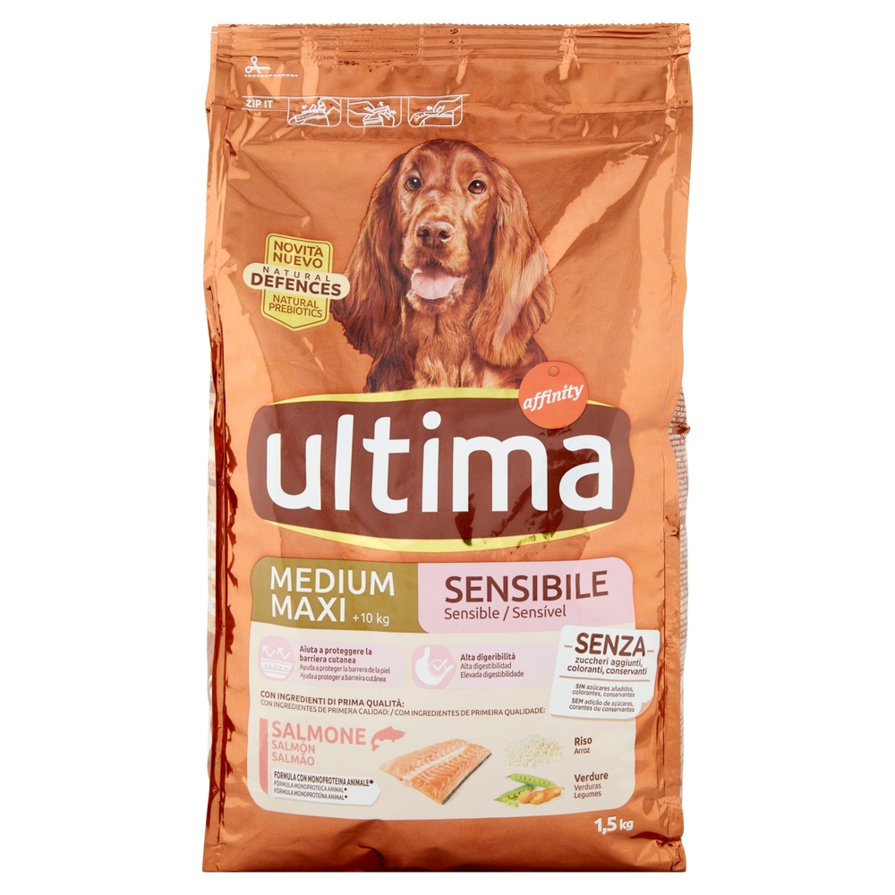 Ultima Dog Medium/Max +10 kg Sensibile Salmone 1,5 kg