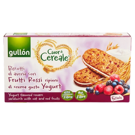 gullón Cuor di Cereale Biscotti di avena con Frutti Rossi ripieni di crema gusto Yogurt 5 x 44 g