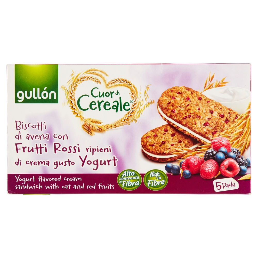 gullón Cuor di Cereale Biscotti di avena con Frutti Rossi ripieni di crema gusto Yogurt 5 x 44 g