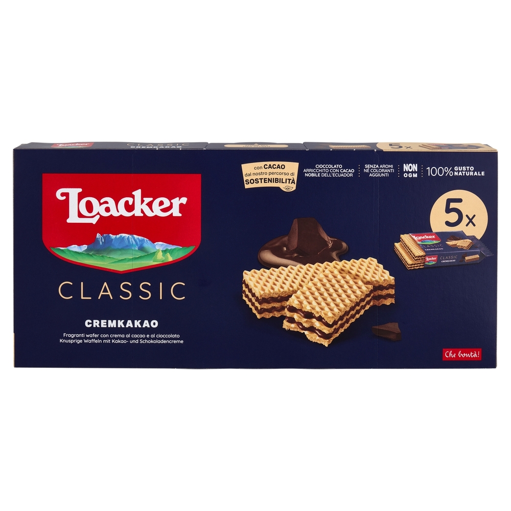 Loacker Classic Cremkakao Wafer con crema al Cioccolato e Cacao Nobile dell'Ecuador Wafers 45gx5