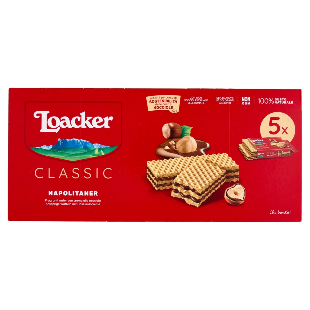 Loacker Classic Napolitaner Wafer con crema alle Nocciole 100% Italiane Wafers 45gx5