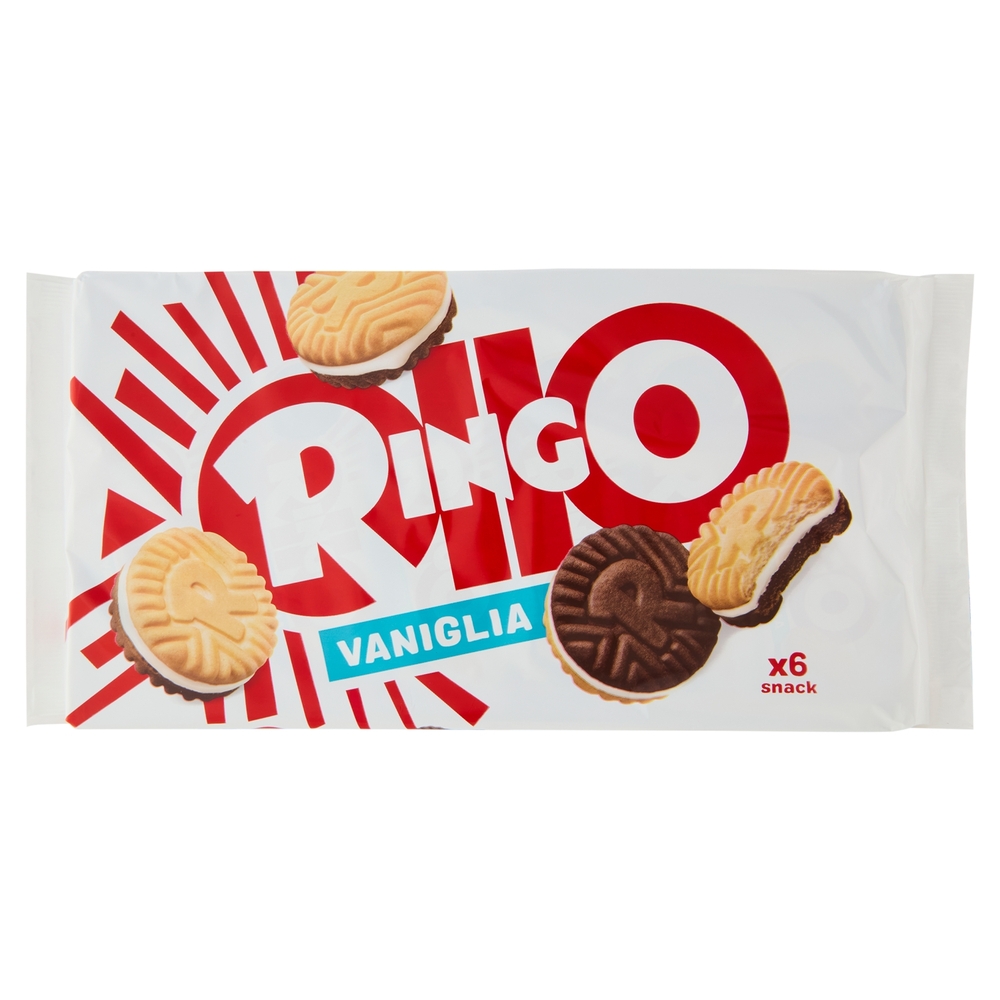 Ringo Vaniglia Biscotti Farciti Crema Vaniglia Snack Merenda 6 porzioni 330g