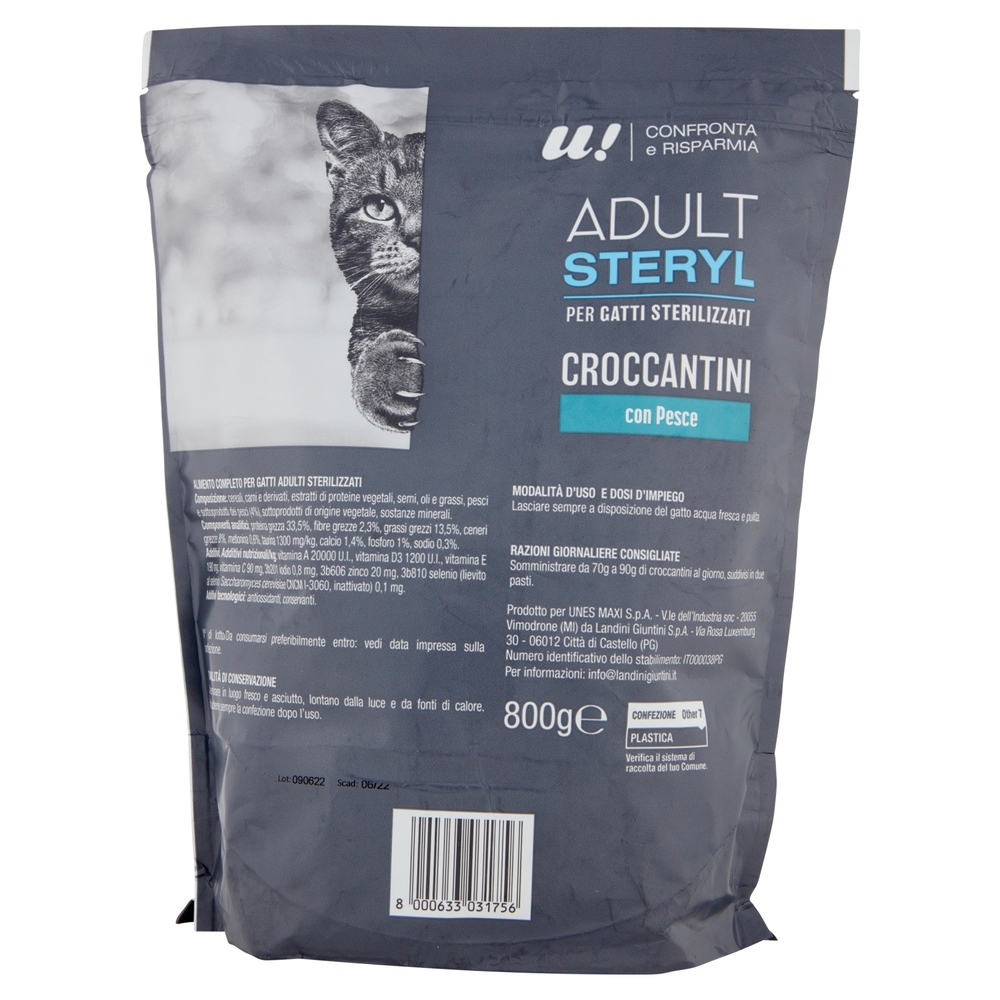 Croccantini Gatto Adulto Sterilizzato con Pesce U! Confronta e Risparmia