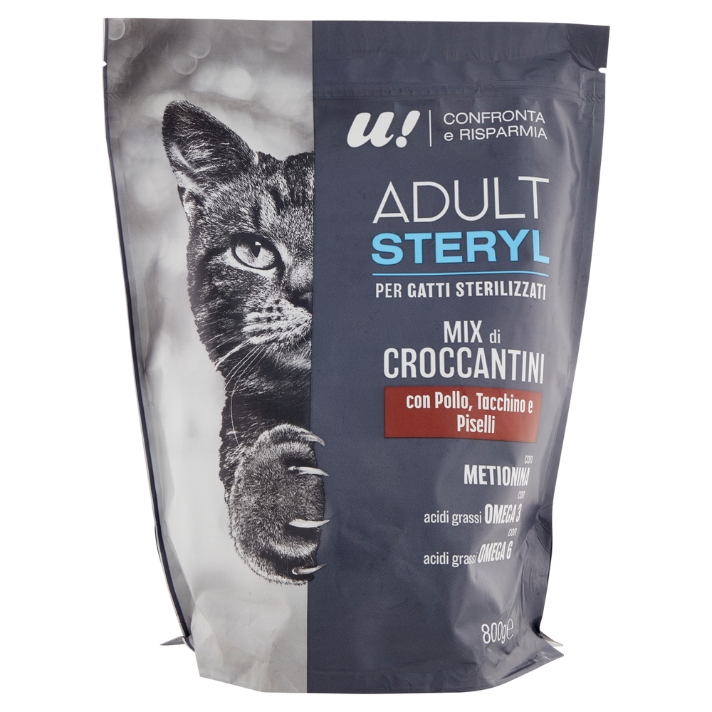Croccantini Gatto Adulto Sterilizzato con Pollo, Tacchino e Piselli U! Confronta e Risparmia