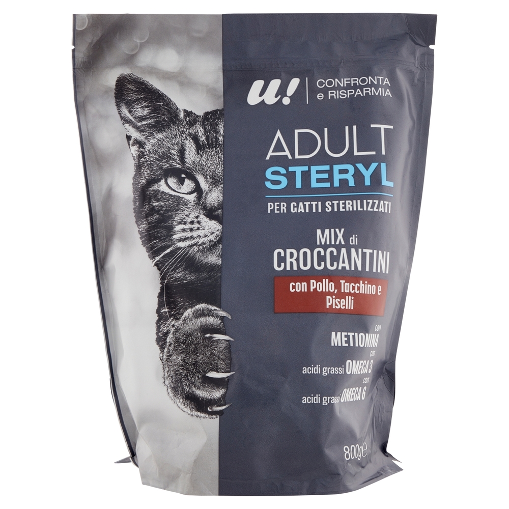 Croccantini Gatto Adulto Sterilizzato con Pollo, Tacchino e Piselli U! Confronta e Risparmia