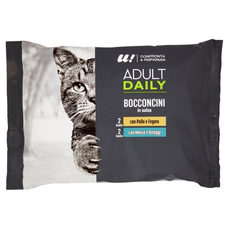 4 Bocconcini Gatto in Salsa Pollo-Fegato e Manzo-Ortaggi U! Confronta e Risparmia