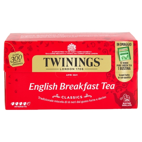 Twinings English Breakfast Tea Tè Nero 25 filtri +1 omaggio The 52 g