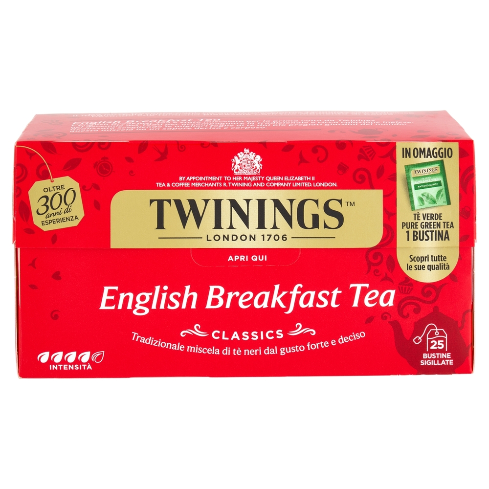 Twinings English Breakfast Tea Tè Nero 25 filtri +1 omaggio The 52 g