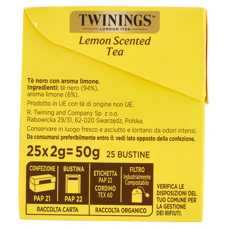 Twinings Lemon Scented Tea Tè Nero 25 filtri +1 omaggio The 52 g