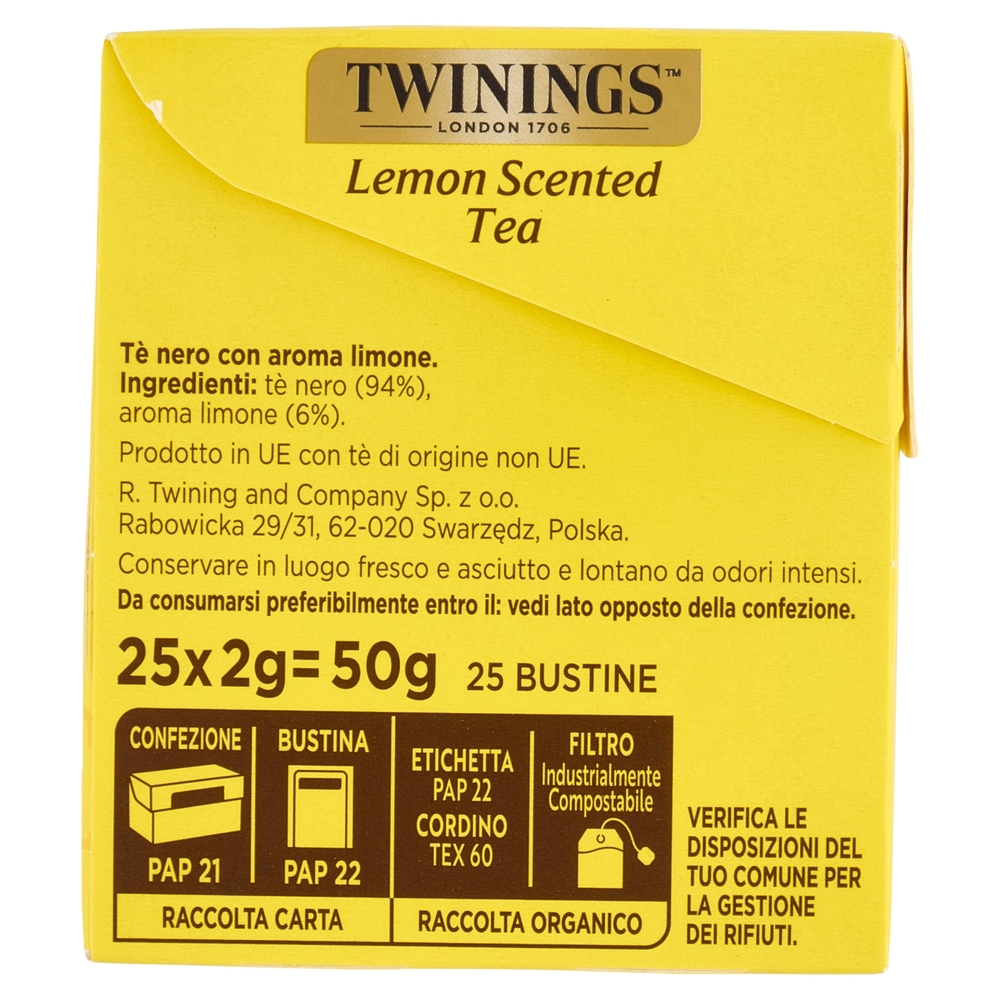 Twinings Lemon Scented Tea Tè Nero 25 filtri +1 omaggio The 52 g