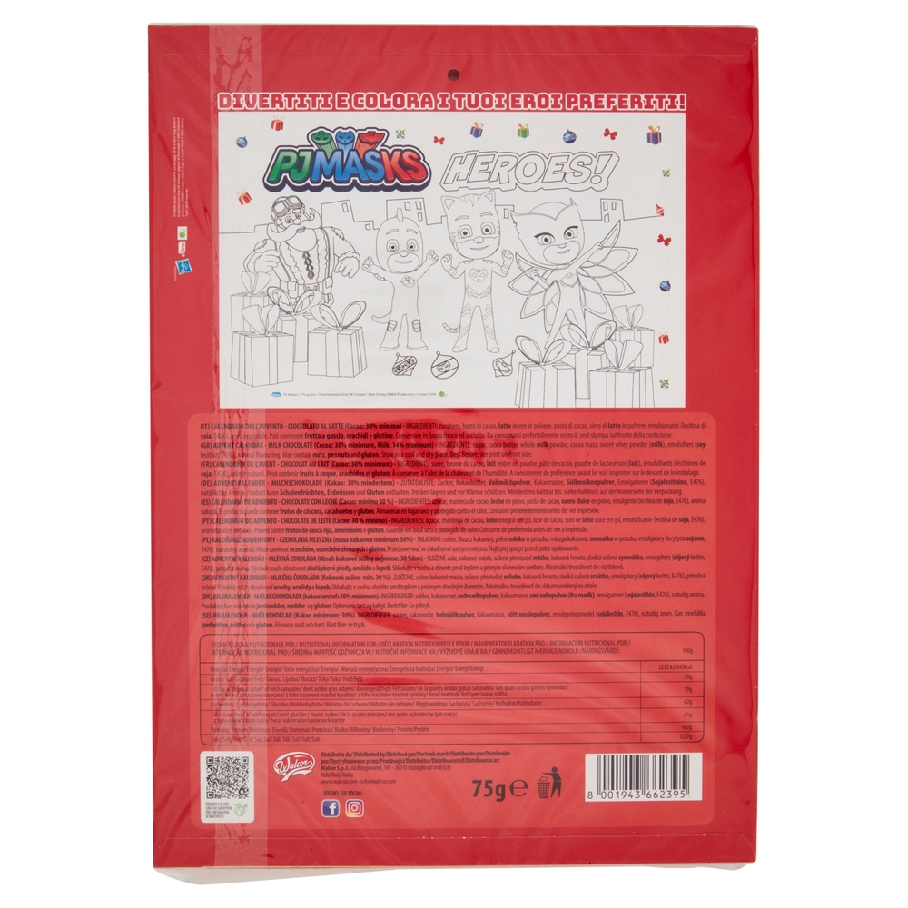 Walcor Calendario dell'Avvento Cioccolato al Latte Christmas Heroes PJ Masks 75 g