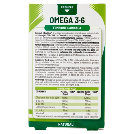 equilibra Omega 3-6 Funzione Cardiaca 32 Capsule 38,4 g