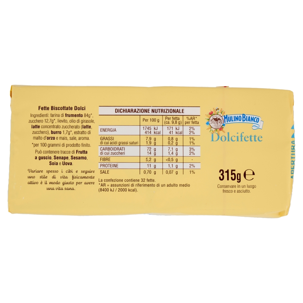 Mulino Bianco Fette Biscottate Dolcifette 315g