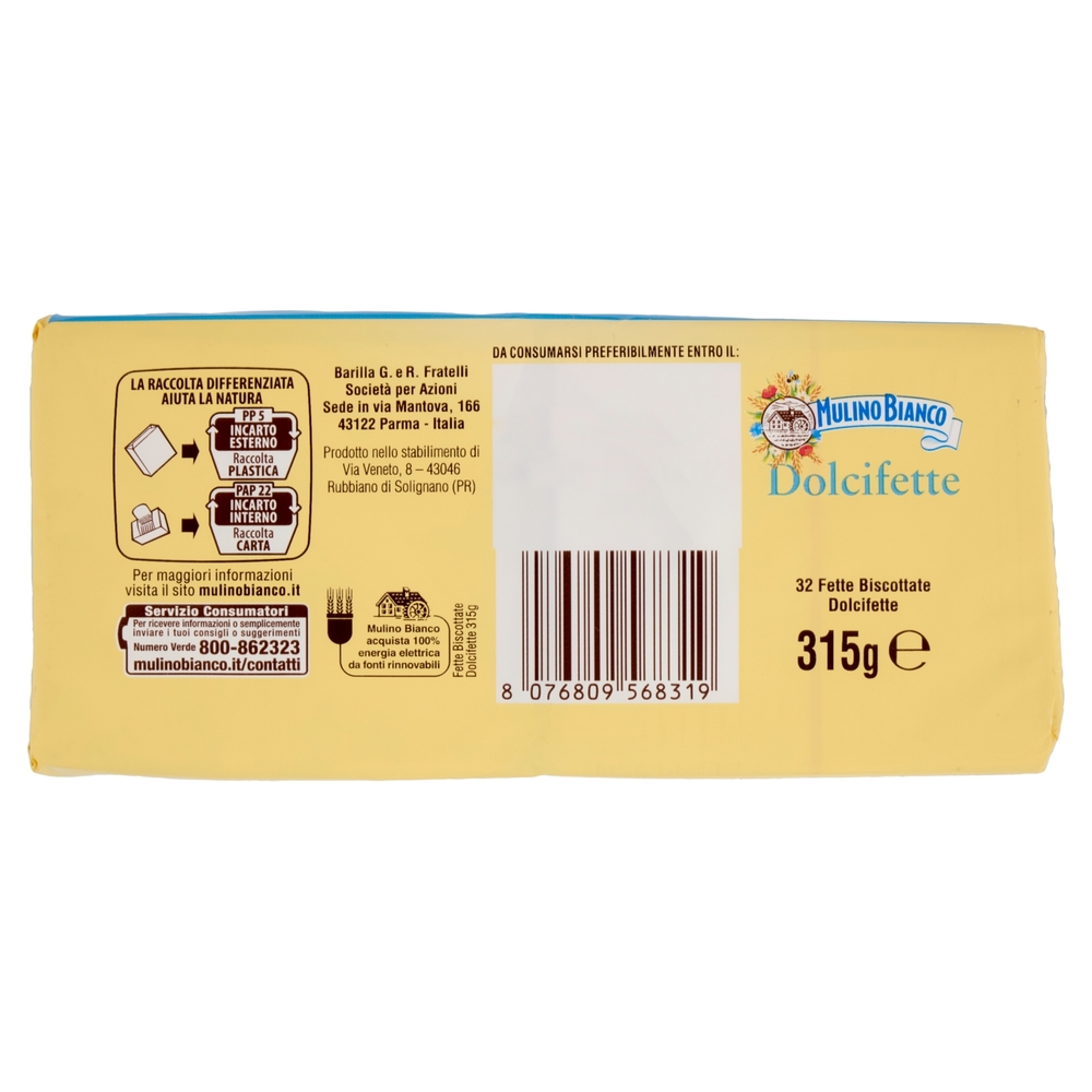 Mulino Bianco Fette Biscottate Dolcifette 315g