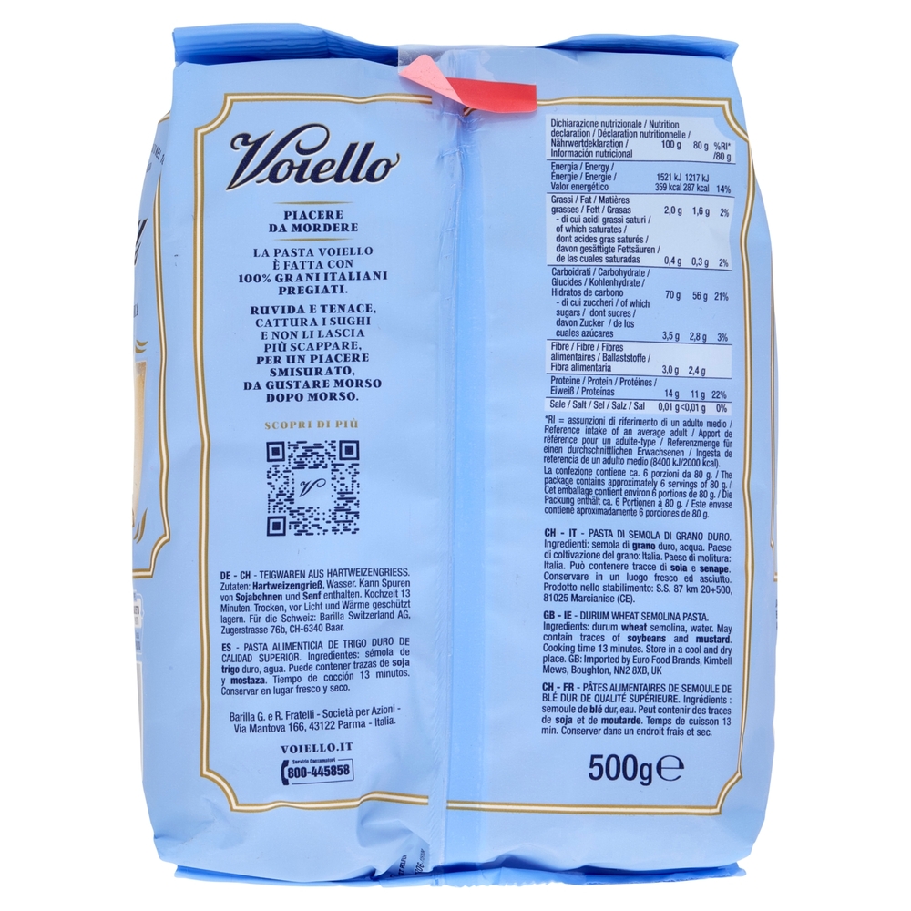 Voiello Pasta La Mezza Manica Rigata N°122 grano Aureo 100% italiano Trafilata bronzo 500 g