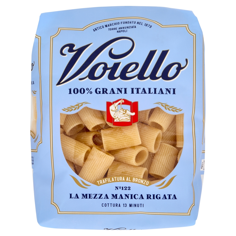 Voiello Pasta La Mezza Manica Rigata N°122 grano Aureo 100% italiano Trafilata bronzo 500 g