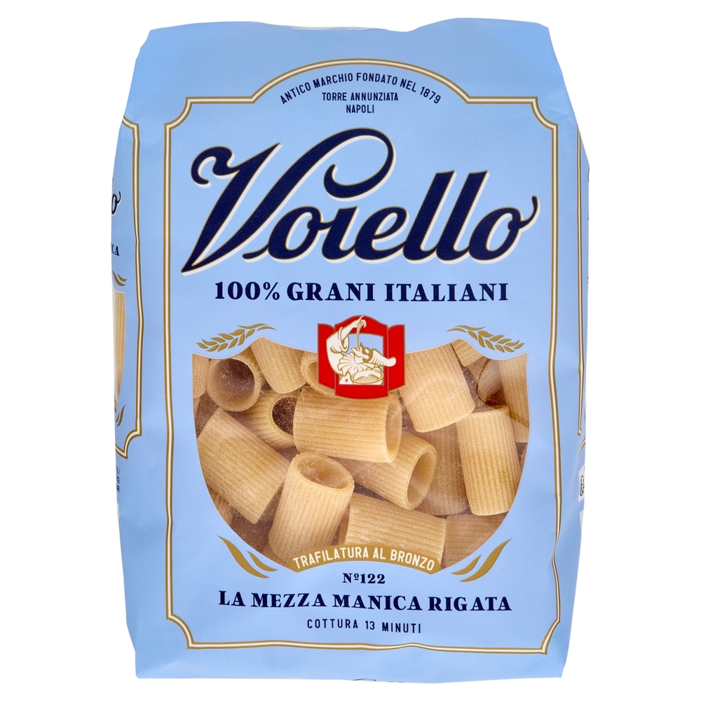 Voiello Pasta La Mezza Manica Rigata N°122 grano Aureo 100% italiano Trafilata bronzo 500 g