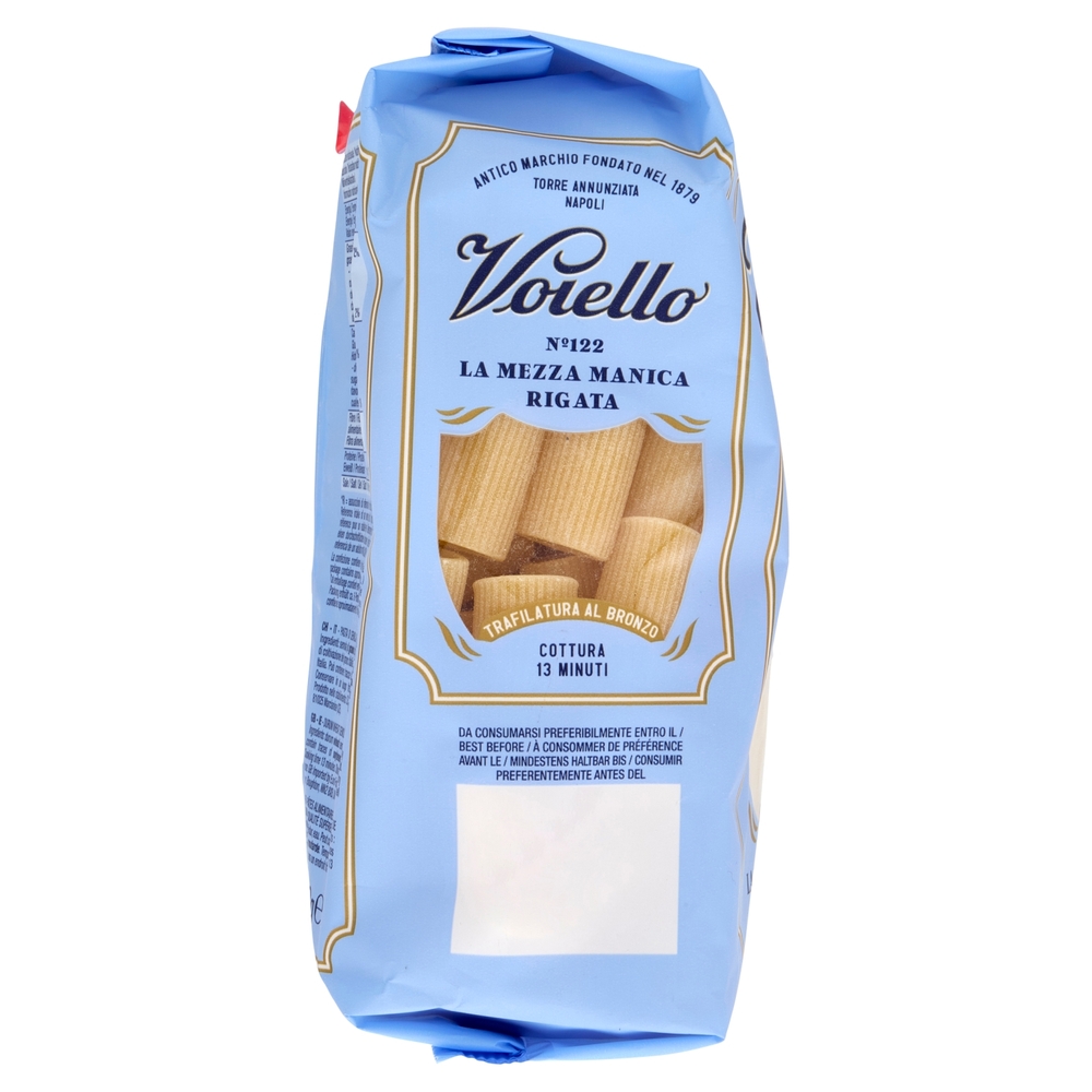 Voiello Pasta La Mezza Manica Rigata N°122 grano Aureo 100% italiano Trafilata bronzo 500 g