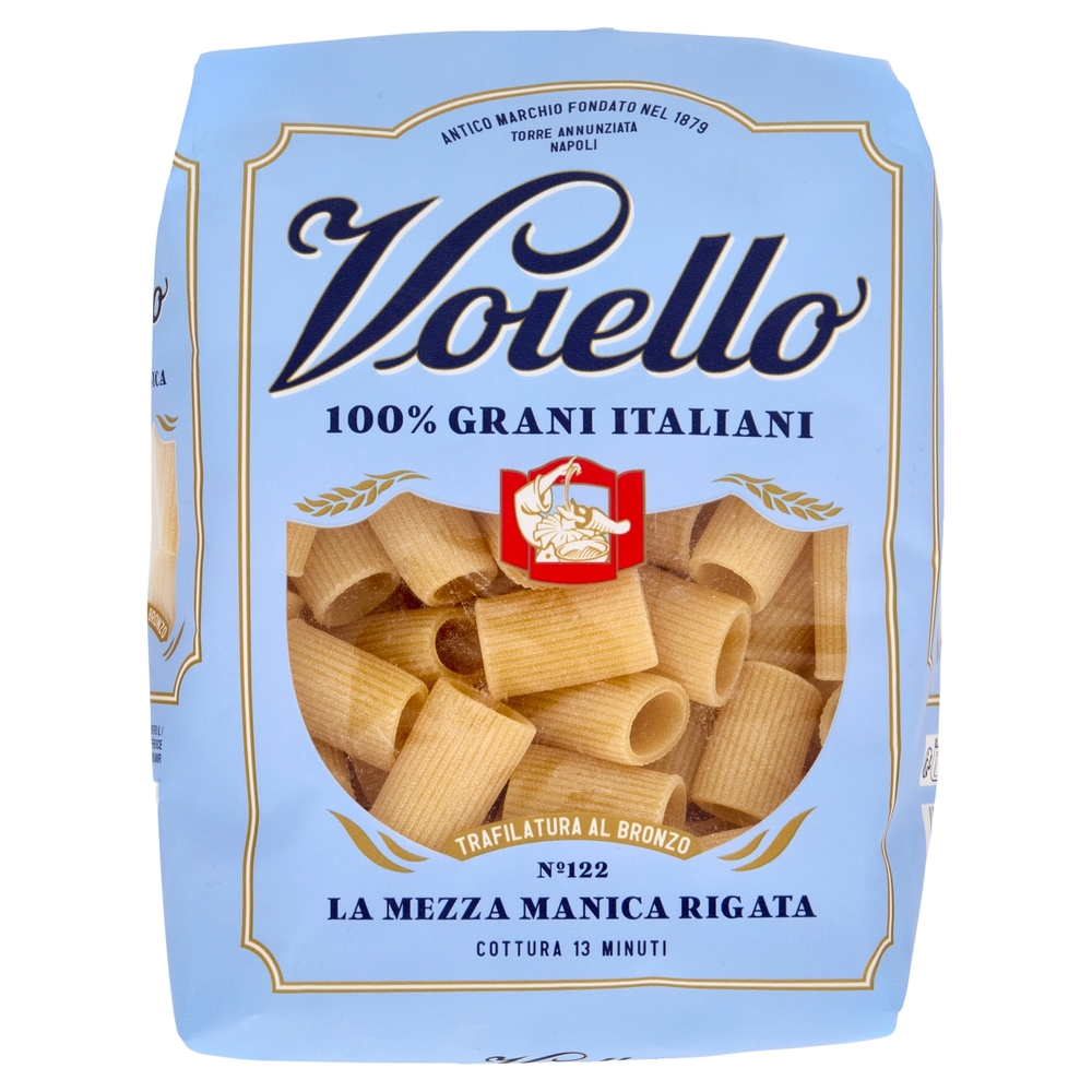 Voiello Pasta La Mezza Manica Rigata N°122 grano Aureo 100% italiano Trafilata bronzo 500 g