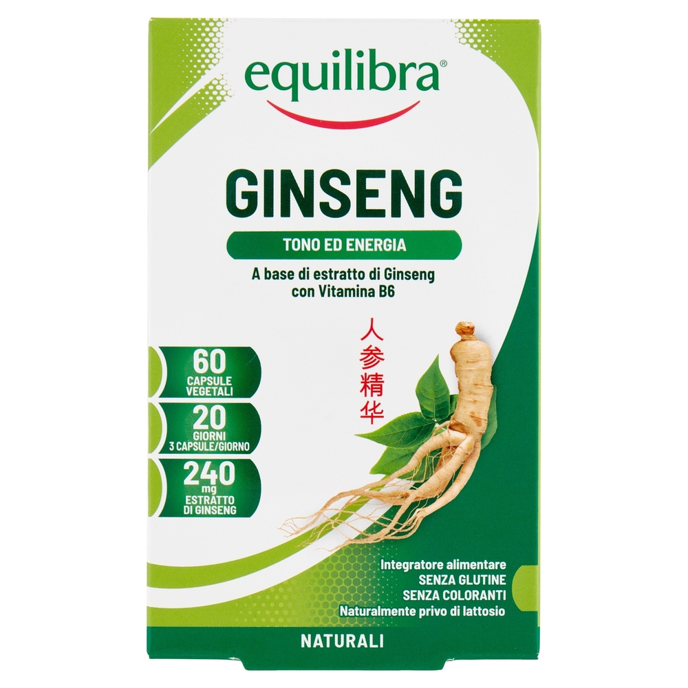 equilibra Ginseng Tono ed Energia 60 Capsule Vegetali Naturali 19,2 g