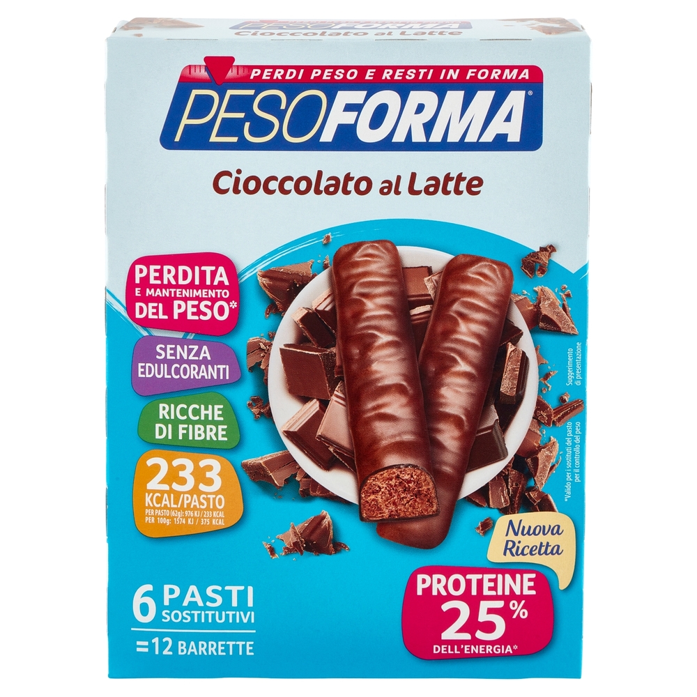 Pesoforma Cioccolato al Latte, sostitutivo del pasto ricco di fibre, 233 kcal per pasto, 12 x 31 g